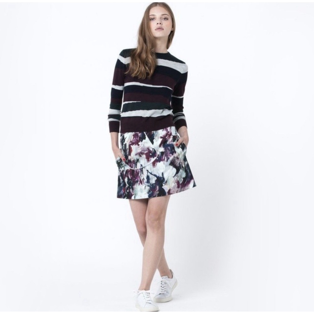CARVEN Skirt 36 US 4 Abstract Brushstroke‎ Art Print Mini Silk Blend Pocket Wrap